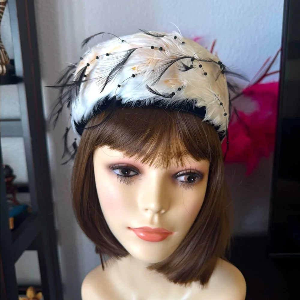 Vintage Black and White Feathered Hat - Picture 8 of 12